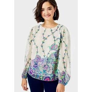 Lilly Pulitzer White and Purple Paisley Blouse